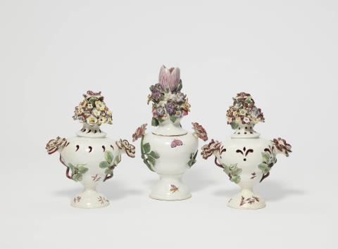 Three small faience potpourri vases