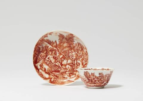 Manufaktur Claudius Innocentius Du Paquier Wien - A museum quality Vienna porcelain tea bowl and saucer painted by Ignaz Preissler