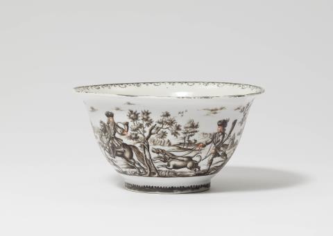 Ignaz Preissler - A porcelain bowl decorated with a stag hunt