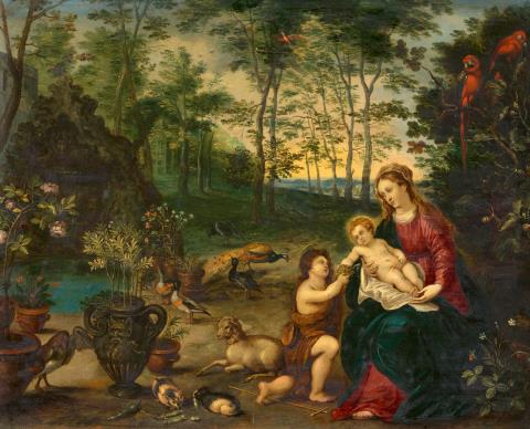 Jan Brueghel the Younger, attributed to
Pieter van Avont, attributed to - The Virgin and Child with the Infant Saint John in a Landscape
