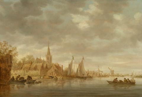 Jan van Goyen - River Landscape with a Tower, Village and Windmill