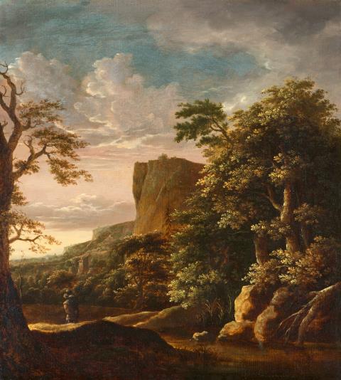 Cornelis Matthieu - Southern Landscape with a River and a Traveller
