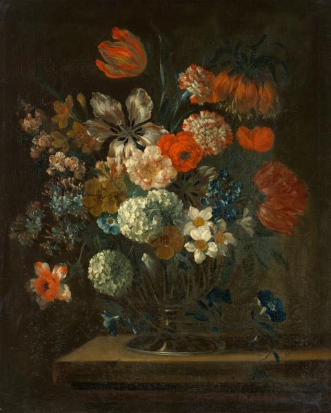 Jean-Baptiste Monnoyer - Flowers in a Vase on a Table