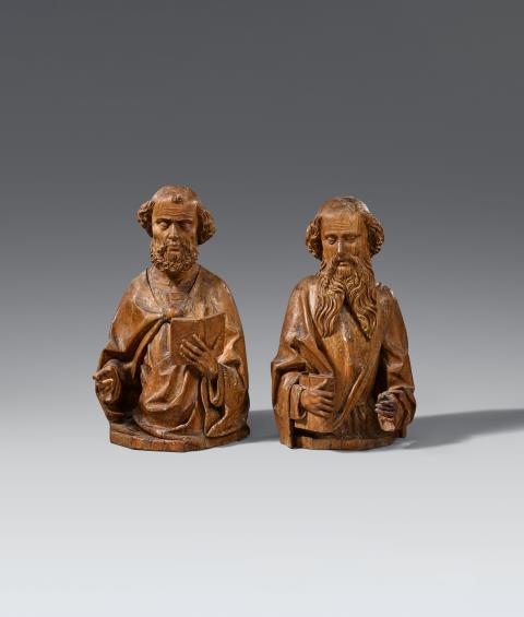 Franconia - Early 16th century carved wooden figures of two apostles, presumably Franconia