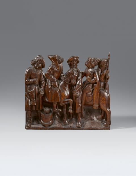 Flemish 1st half 16th century - A Flemish carved wooden relief of soldiers from a Crucifixion scene, 1st half 16th century