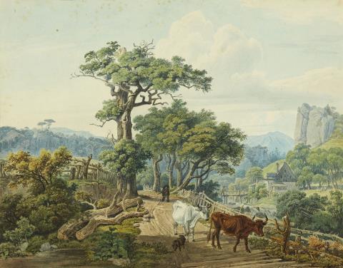 Johann Christoph Erhard - Berglandschaft mit Bauern und Kühen