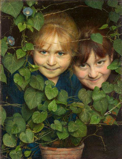 Gaetano Bellei - Two Girls hiding behind Flower Tendrils