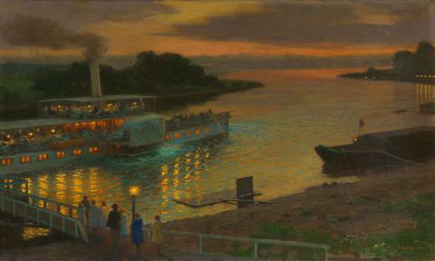 Ernst Max  Pietschmann - Night View of the Elbe with the Jetty at Pillnitz