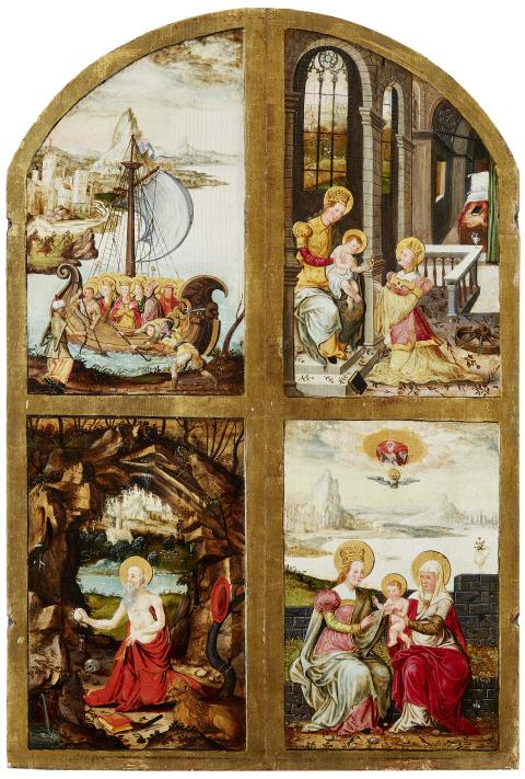 Georg Pencz - Two Wings of a Triptych with Scenes from the Lives of Saints Ursula and Catherine of Alexandria, with Depictions of Saint Jerome in the Desert and Saint Anne