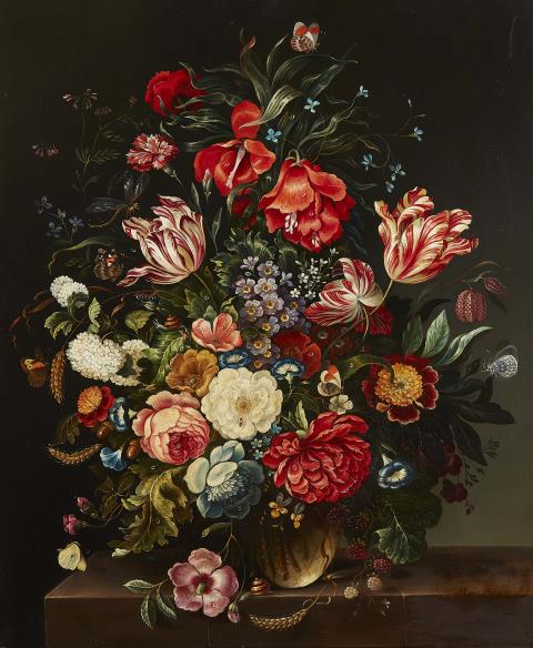 Maria Johanna Jacoba Gerardina Beelaerts van Blokland - Flowers in a Glass Vase on a Stone Ledge