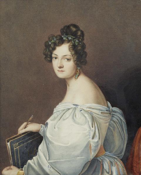 Theodor Hosemann - Bildnis einer Dame, Prinzessin Radetzki (?), mit Zeichnungsmappe