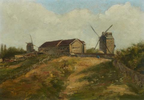 Emile Charles Lambinet - Landschaft mit Bauerngehöft und Windmühlen