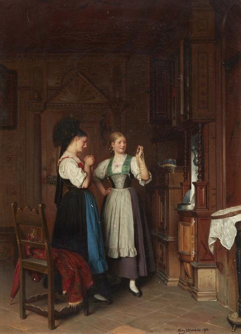 Franz Meyerheim - Two Young Ladies discussing Gold Necklaces