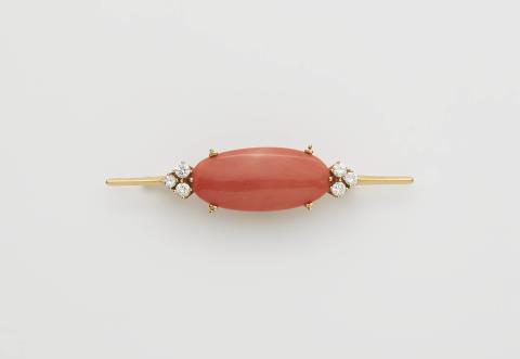 A German 18k gold, diamond and coral brooch.
