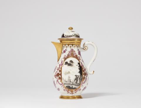 Christian Friedrich Herold - An unusual Meissen porcelain coffee pot with merchant navy scenes