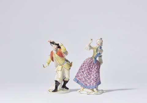 A pair of Nymphenburg commedia dell'arte porcelain figures
Capitano Spavento and Leda