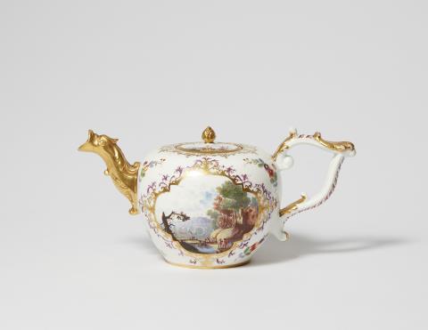 Christian Friedrich Herold - A Meissen porcelain teapot with landscape decor