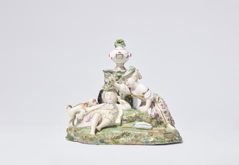 A Höchst porcelain group with a sleeping child
