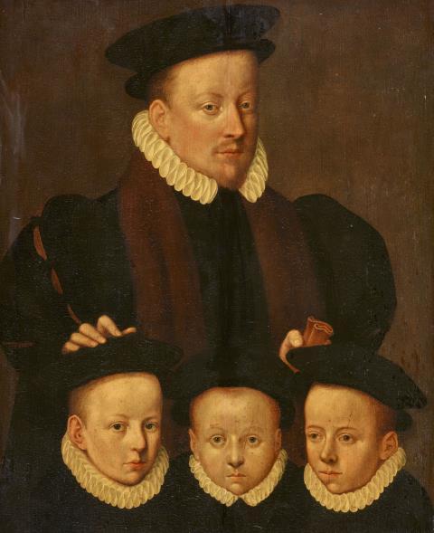 Flemish School 3rd quarter of the 16th century - Portrait of a Man with his Three Sons
