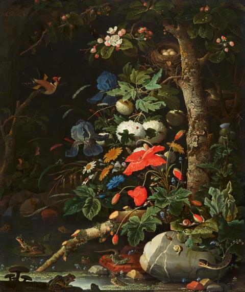 Abraham Mignon - Flowers in a Forest Landscape
