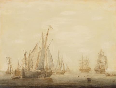 Cornelis Boumeester - Segelschiffe vor einem Küstenstreifen