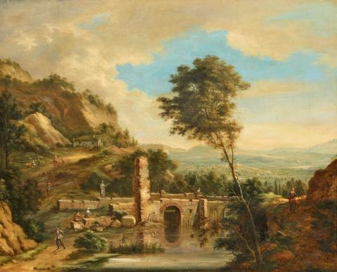 Johann Christian Vollerdt - Panoramic Mountain Landscape with a Bridge