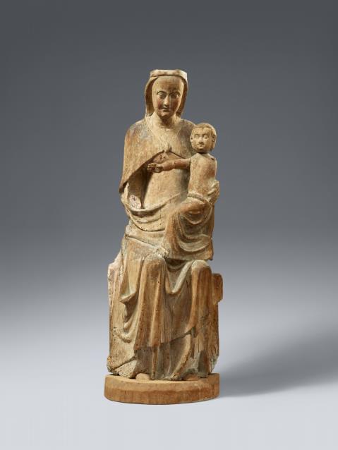 Maasland - A carved wood figure of the Virgin Enthroned, presumably Maasland, 1st half 14th century
