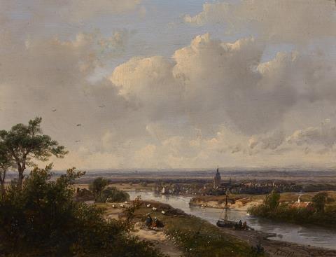 Andreas Schelfhout - River Landscape with a Village