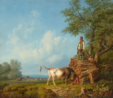 Heinrich Bürkel - Bull and Farmer