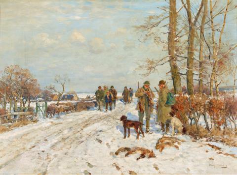 Hugo Mühlig - Hunters in a Winter Landscape
