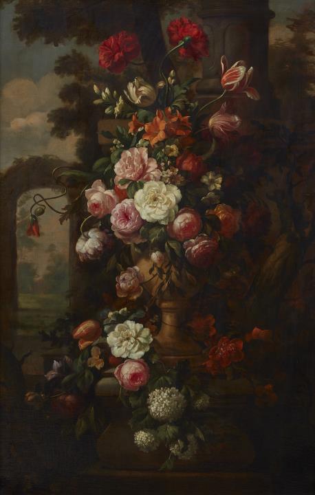  Unknown Artist - Large Bouquet in a Park Landscape