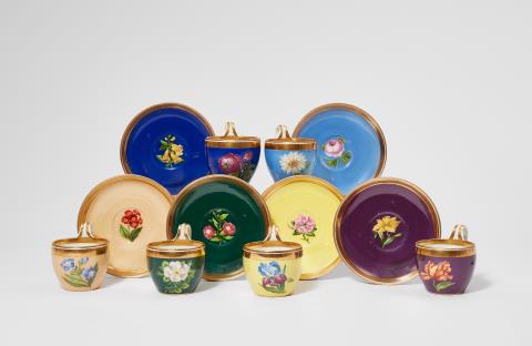  Vienna, Imperial Manufactory - Six Royal Vienna Biedermeier porcelain cups and saucers