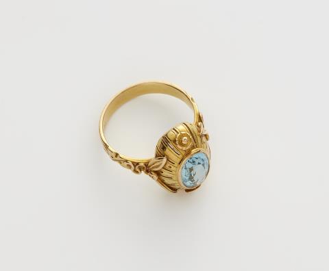 A German 18k gold aquamarine ring.