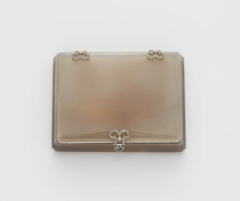 A French platinum chalcedony and diamond Art Déco cigarette case.
