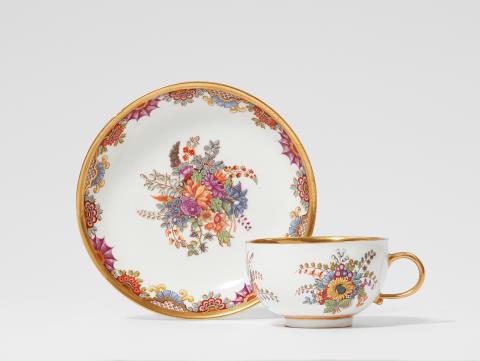 Johann Friedrich Metzsch - A Meissen porcelain cup and saucer with "hausmaler" decor
