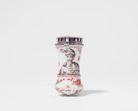 Manufaktur Claudius Innocentius Du Paquier Wien - A rare porcelain pipe bowl with a portrait of a hussar