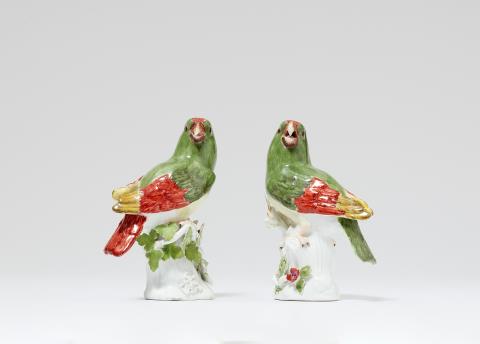 A pair of Meissen porcelain parrots