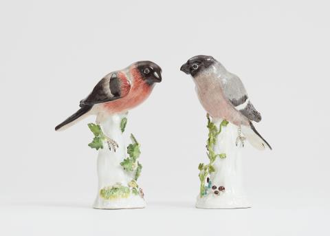 Johann Joachim Kaendler - A rare pair of Meissen porcelain bullfinches