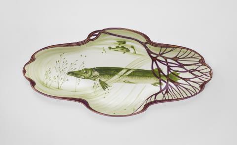 A Nymphenburg porcelain fish platter with a pike
