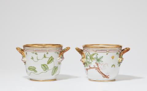  Royal Porcelain Manufacture Copenhagen - A pair of Royal Copenhagen Flora Danica bottle coolers