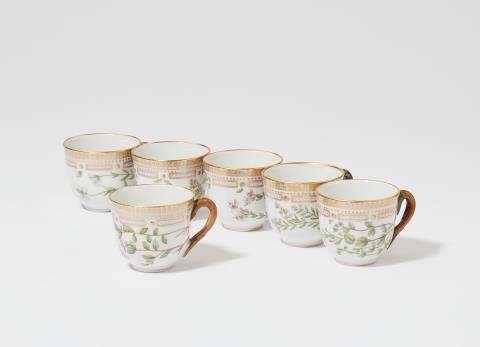  Royal Porcelain Manufacture Copenhagen - Six Royal Copenhagen Flora Danica mocca cups and saucers