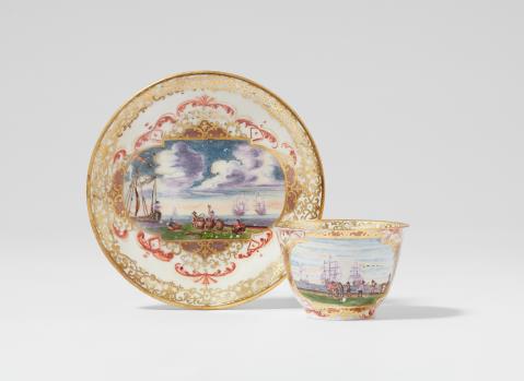 Christian Friedrich Herold - A Meissen porcelain teabowl and saucer with nocturnes