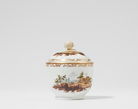 Johann Friedrich Weitsch - A Fürstenberg porcelain sugar bowl with North German landscapes