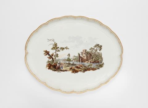 Johann Friedrich Weitsch - A Fürstenberg porcelain tray with a pastoral landscape
