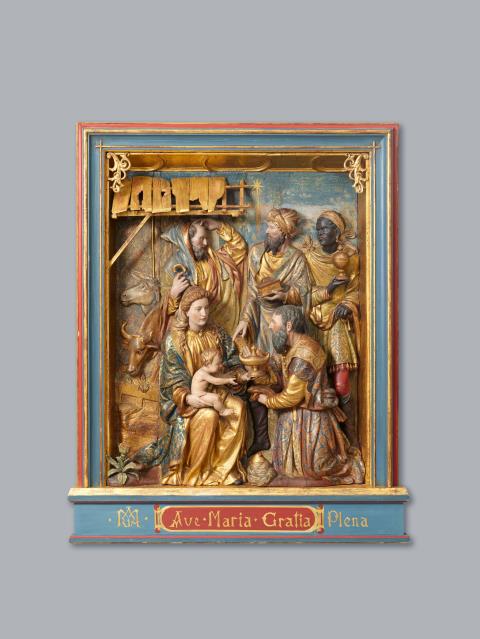 Probably Spain 19th century - A carved wood relief of the Adoration of the Magi, presumably Spain, 19th century