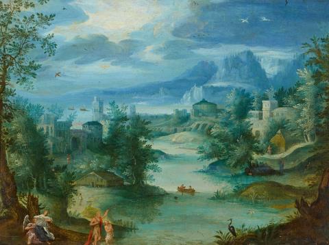 Flemish School, early 17th century - Landscape with the Baptism of Christ