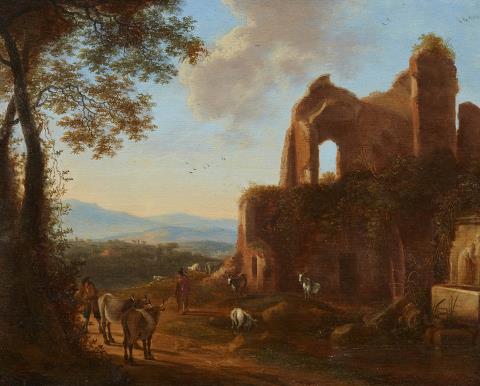 Horatius de Hooch - Italianate Landscape with Ruins and Shepherds