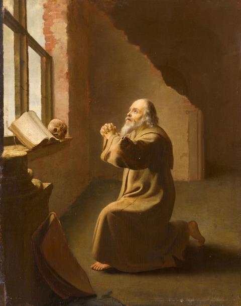 Leiden School 17th century - A Monk at Prayer