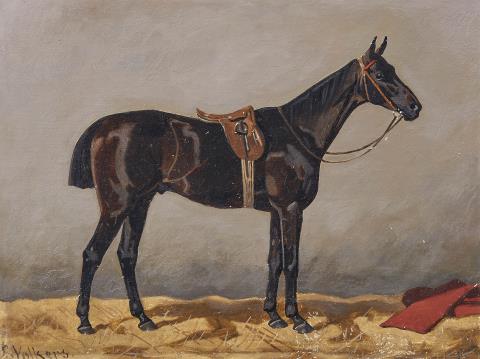 Emil Volkers - Black Horse in a Stable