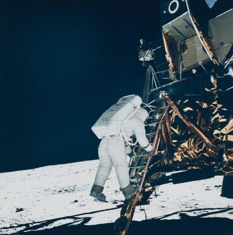 NASA - Astronaut Edwin E. Aldrin Jr. steps down to the Moon's surface, Apollo 11